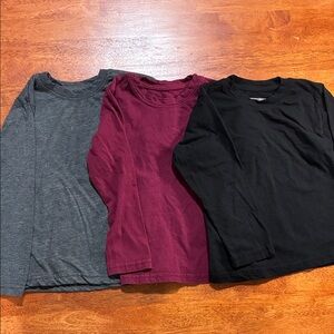 Set of Three Long Sleeve Shirts - Gray, Burgundy, Black